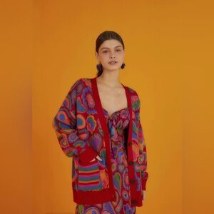FARM Rio Red Lisa Multicolor Floral Cardigan
